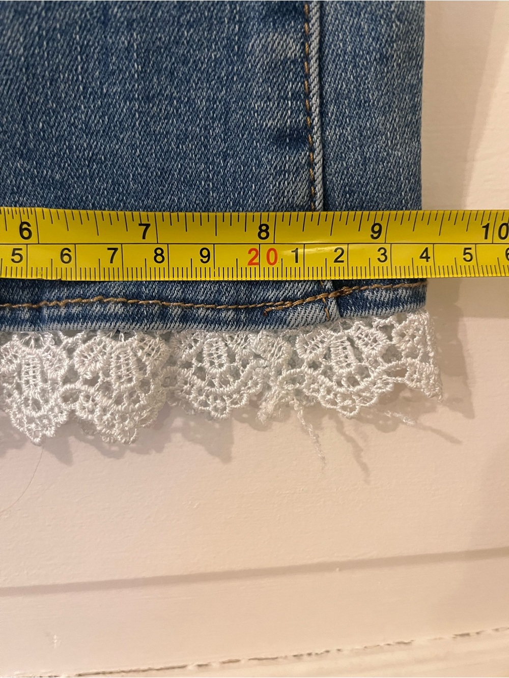 NWT Coco + Carmen Light Blue Flare Crop Jeans with Lace Hem - Picture 9 of 10